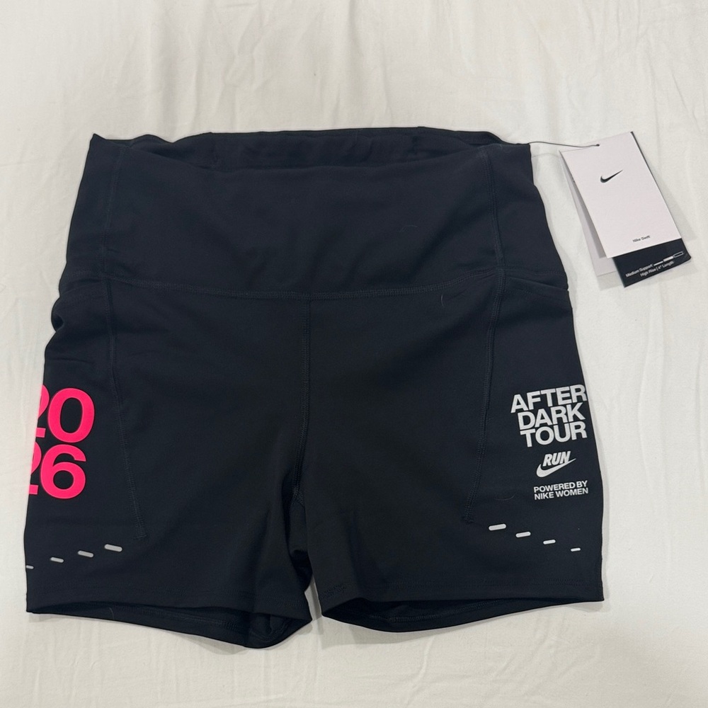 Nike Women’s After Dark Tour 2026 Black Bike Shorts with Pink Accents